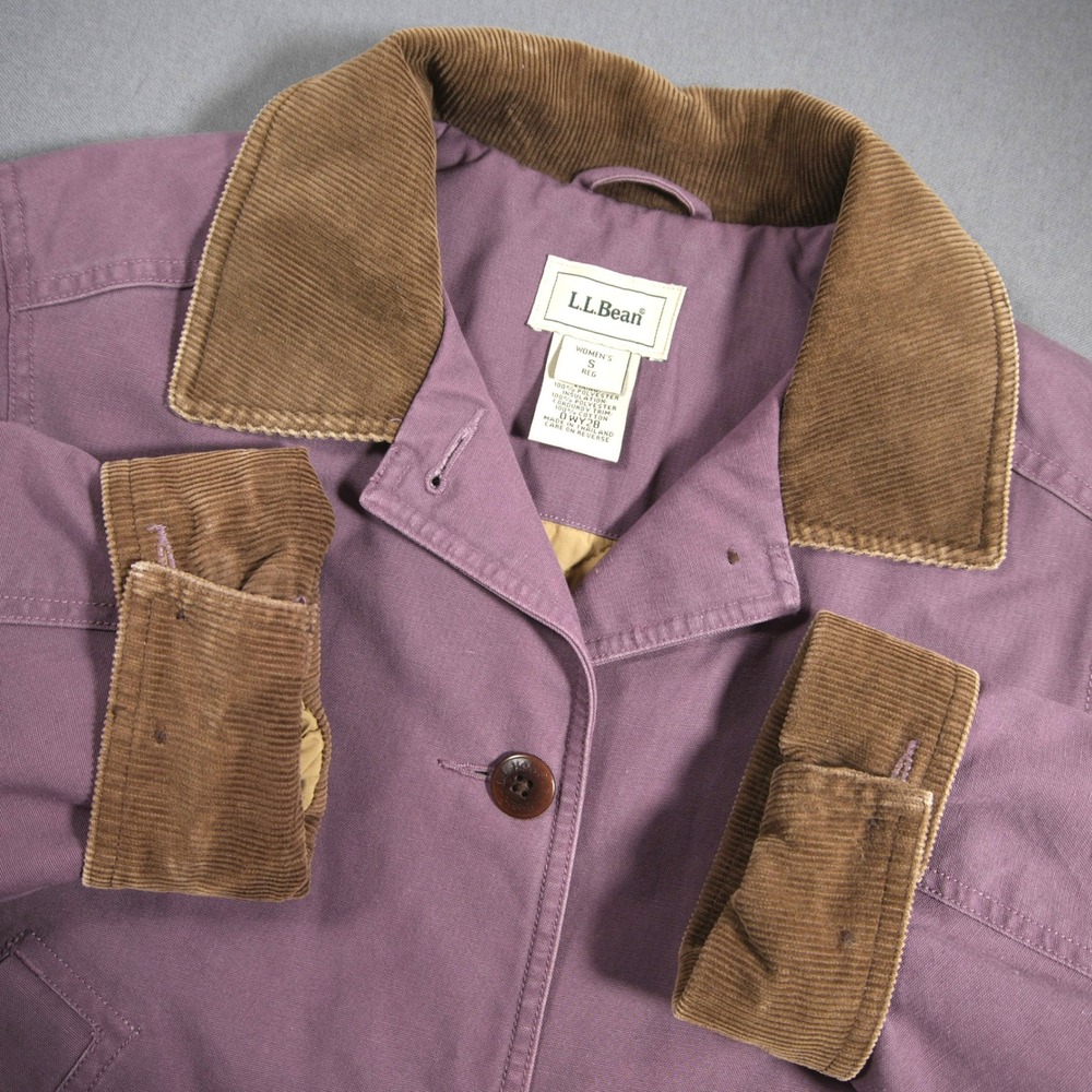 VTG L.L.Bean Corduroy Trim Canvas Field Barn Women Coat S Coastal Jacket Work